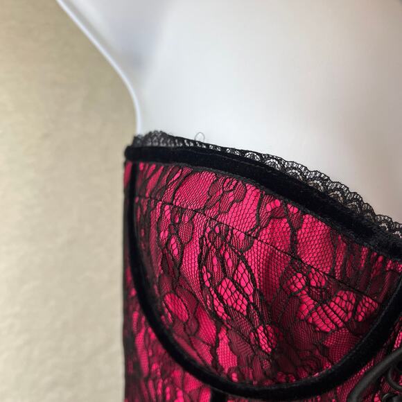 Alice + Olivia Pink Black Lace Bustier Corset Ruffle Belted Mini Dress Sz 6 NWT - Picture 4 of 16